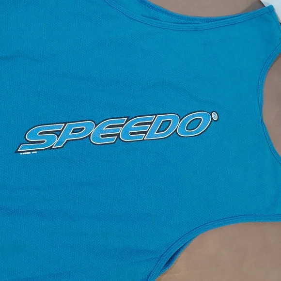 Speedo Tank Top Men XL Blue Waffled Texture Big Logo Speedo 2000 on Back - Picture 6 of 9